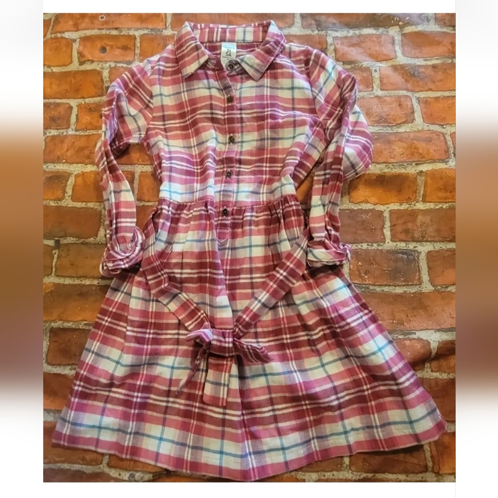 Carter’s Girls Plaid Long Sleeve Button-Front Dress | Size 5T | Soft Cotton